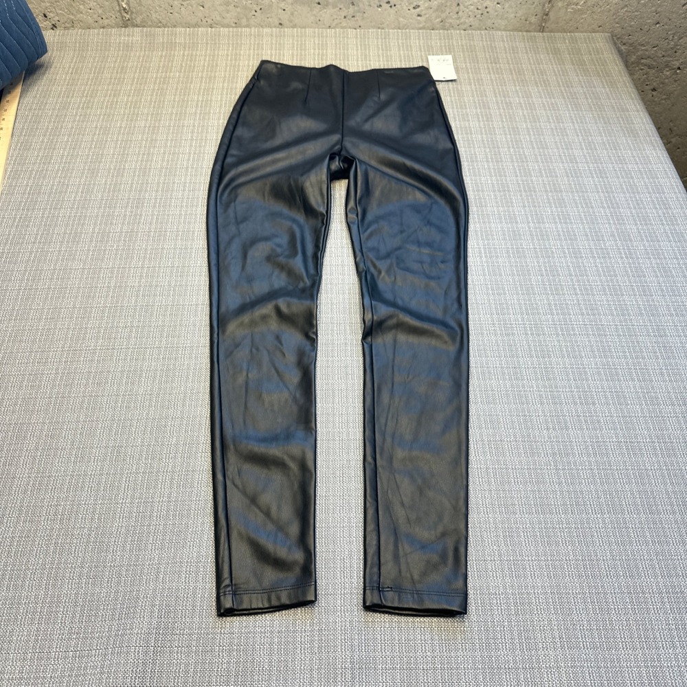 New‎ Faux Leather High Rise Leggings size XS Black Moto Edgy Night Out Vegan *